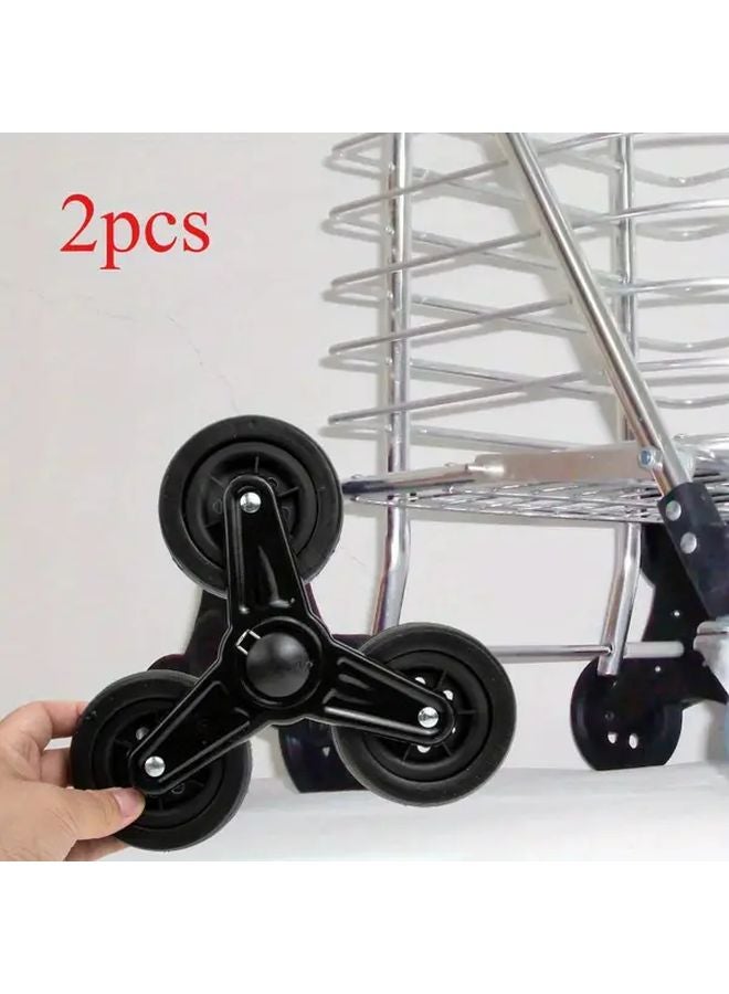 Black Stair Climbing Wheels For Shopping Carts Durable Metal Plastic Swivel Design - Image 1