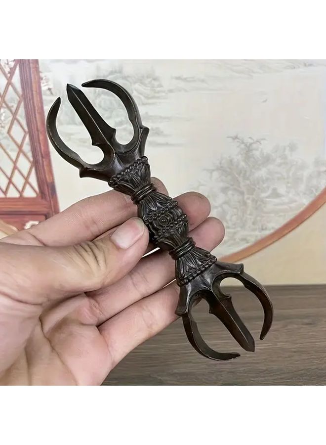 Vintage Tibetan Rakang Figurine Copper Mandala Kung Fu Design - Image 1