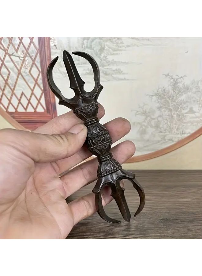 Vintage Tibetan Rakang Figurine Copper Mandala Kung Fu Design - Image 5
