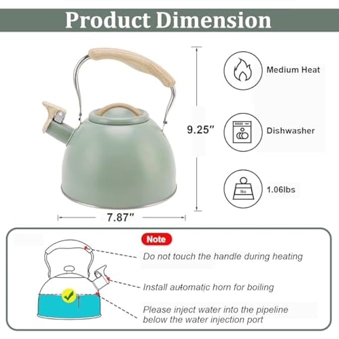 هاسذيب غلاية شاي من الفولاذ المقاوم للصدأ سعة 3 لتر لموقد الطهي، وعاء ماء ساخن يعمل بالحث مع مقبض مضاد للحروق، صانع قهوة وشاي كبير للمطبخ والتخييم والمركبات الترفيهية - Image 3