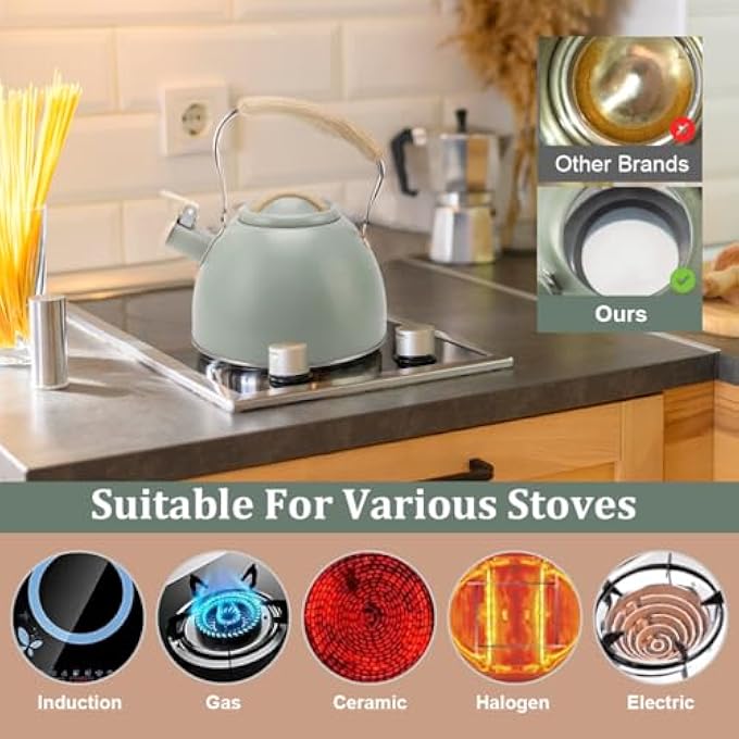 هاسذيب غلاية شاي من الفولاذ المقاوم للصدأ سعة 3 لتر لموقد الطهي، وعاء ماء ساخن يعمل بالحث مع مقبض مضاد للحروق، صانع قهوة وشاي كبير للمطبخ والتخييم والمركبات الترفيهية - Image 5