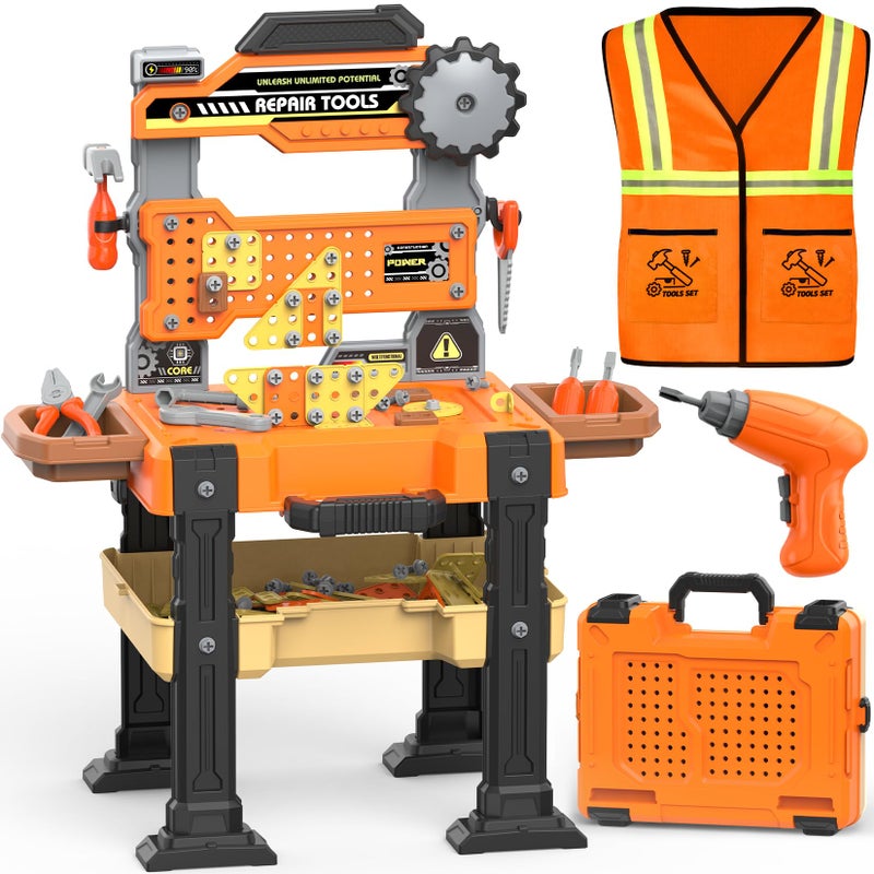 Toycost Kids Tool Bench Set with Electric Drill Vest Kids Tool Set Toddler Workbench Transformable Kid Tools Box Toddler Workbench Toy Tools Bench Christmas Birthday Gift for Boys Girls Ages 35 - Image 3
