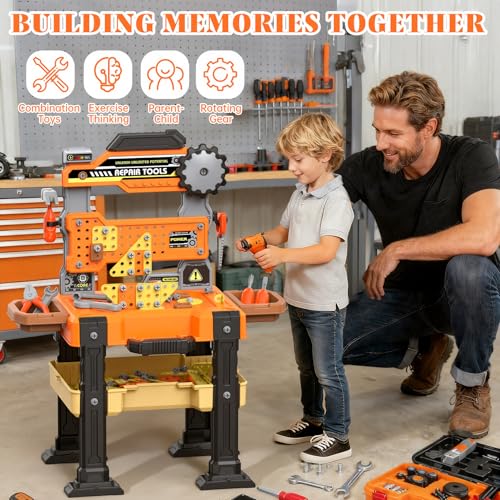 Toycost Kids Tool Bench Set with Electric Drill Vest Kids Tool Set Toddler Workbench Transformable Kid Tools Box Toddler Workbench Toy Tools Bench Christmas Birthday Gift for Boys Girls Ages 35 - Image 5