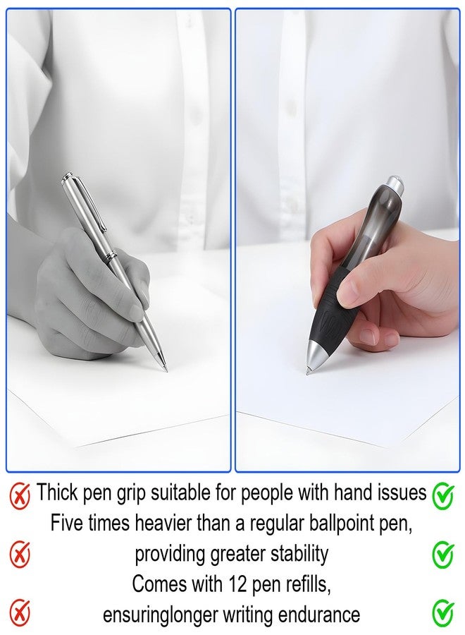 YBEATY 21 Pcs Big Fat Pen Heavy Heavy Wide Grip Pens Aids Writing Ballpoint Pen for Tremor Arthritis Handicap Parkinson Carpal Tunnel (3 Pens + 6 Black + 6 Blue +6 Red Refills) - Image 5