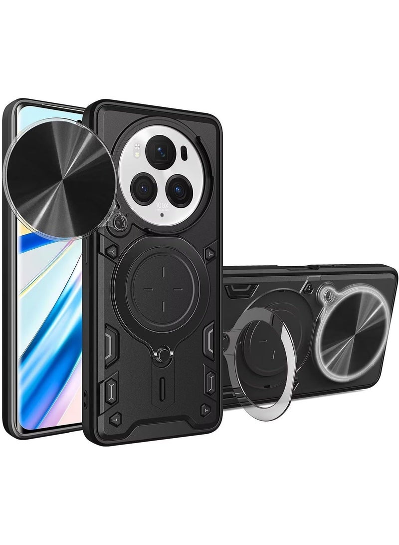 SanHu for Honor Magic 6 Pro 5G Case, Slide Camera Lens Cover, Magnetic Ring Holder Kickstand Protective Phone Case for Honor Magic 6 Pro 5G, Black - Image 1