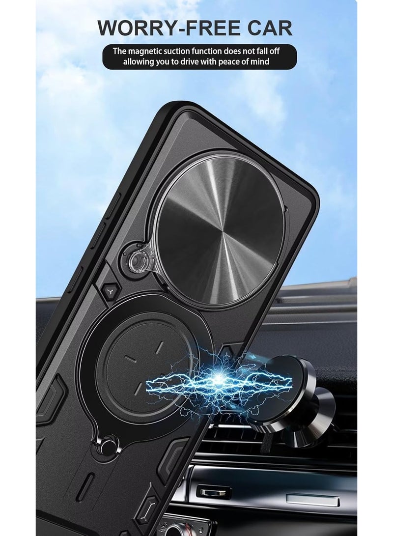 SanHu for Honor Magic 6 Pro 5G Case, Slide Camera Lens Cover, Magnetic Ring Holder Kickstand Protective Phone Case for Honor Magic 6 Pro 5G, Black - Image 4