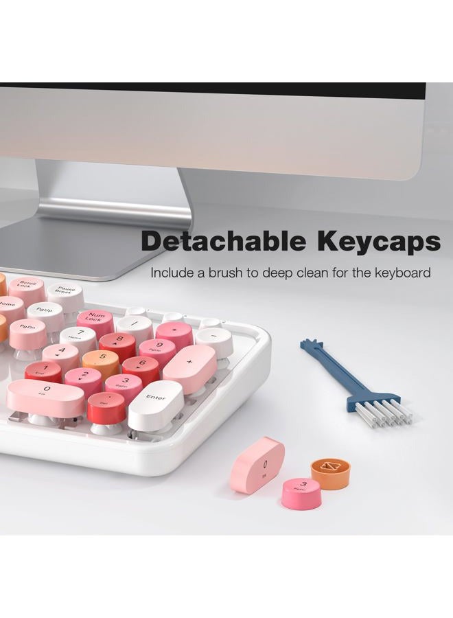 MOWUX Wireless Keyboard and Mouse Combo, Full Size Typewriter Retro Round Computer Keyboard, Mouse Wireless, Plug and Play, for Laptop, PC, Computer- White Colorful - Image 5