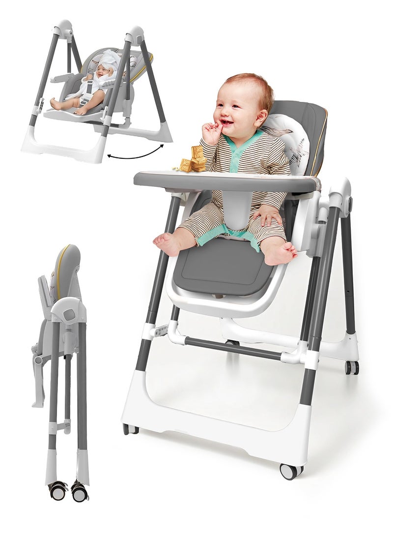AL-WAHA AL-ZHABIA Baby High Chair | 5-Level Adjustable Foldable High Chair with Wheels & Double Trays | 4-Position Reclining Seat & 3-Stage Footrest | Safe Feeding Chair for Infants 6M-3 Years  - Image 1