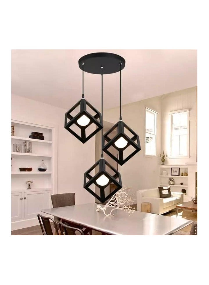 3-head Industrial Pendant Light Fixture Vintage Pendant Lamp Hanging Light For Room Kitchen Hall(Black) (Bulb not included )  - Image 1