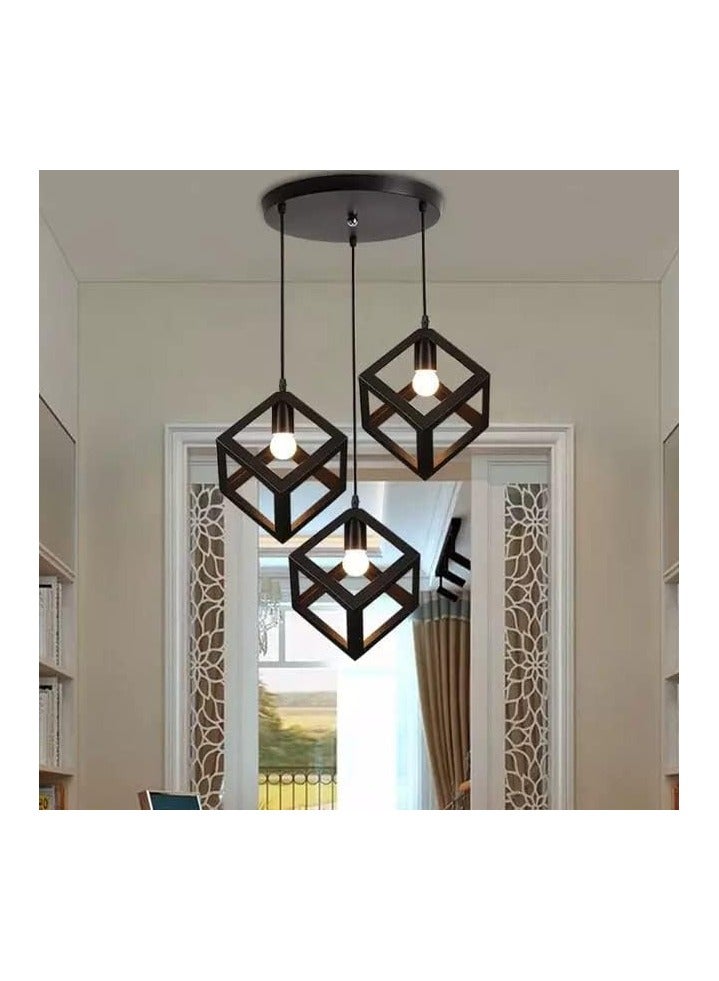 3-head Industrial Pendant Light Fixture Vintage Pendant Lamp Hanging Light For Room Kitchen Hall(Black) (Bulb not included )  - Image 2