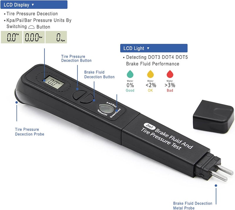 klarako 2klarako inklarako 1 Brake Fluid Tire Pressure Tester Pen 675228 Accurate Portable Oil Quality Checker with 5 LED Indicator - Image 3