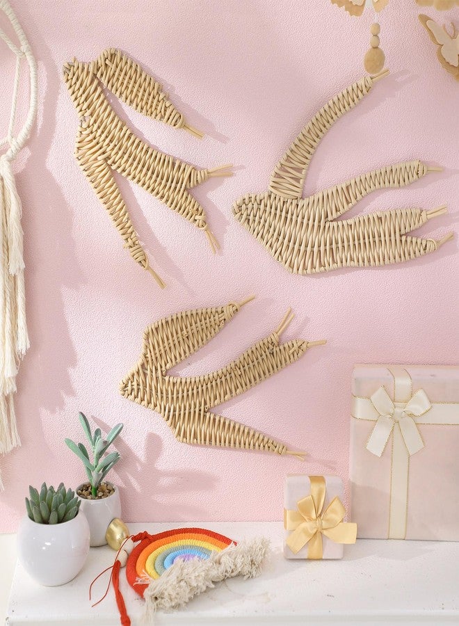 Threehoney 3 Pcs Boho Christmas Beach Bathroom Decor 3 Size Handmade Wicker Wall Decors Coastal Hanging Wall Art Florida Christmas Decoration for Indoor Outdoor Xmas Gifts(Bird) - Image 2