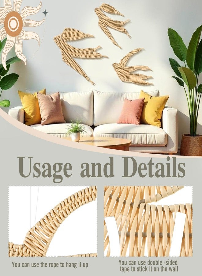 Threehoney 3 Pcs Boho Christmas Beach Bathroom Decor 3 Size Handmade Wicker Wall Decors Coastal Hanging Wall Art Florida Christmas Decoration for Indoor Outdoor Xmas Gifts(Bird) - Image 5