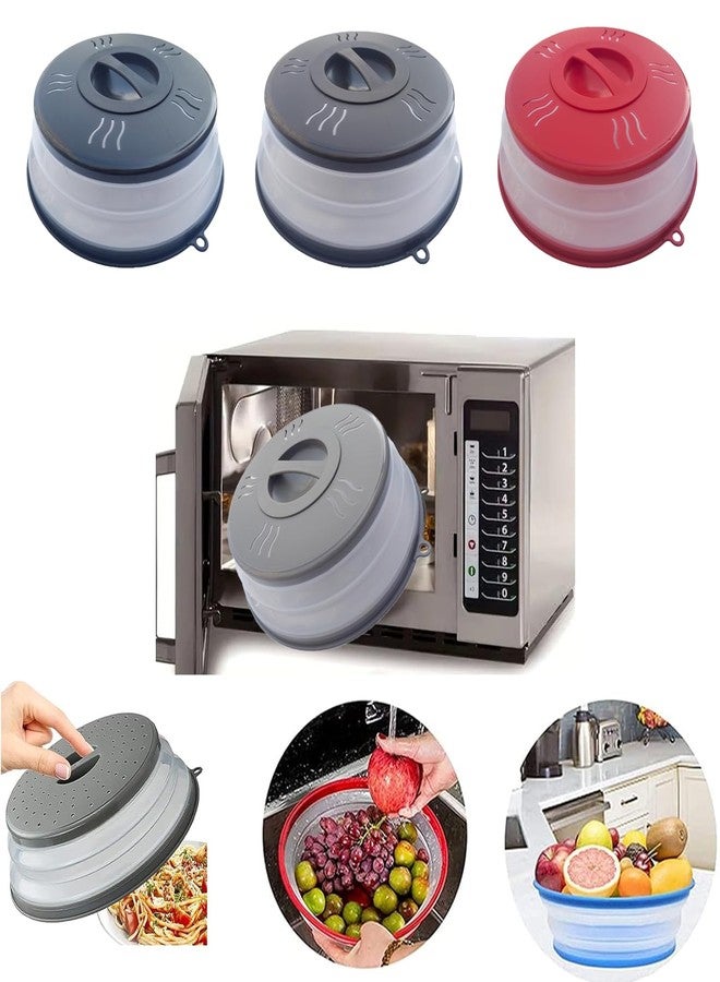 XGHJ Microwave Splatter Cover Collapsible Vented for Food, Splatter Guard & Colander Kitchen Gadget for Fruit Vegetables Microwave Plate Cover with Hook Hole, Dishwasher-Safe BPA-Free Silicone (Grey) - Image 5
