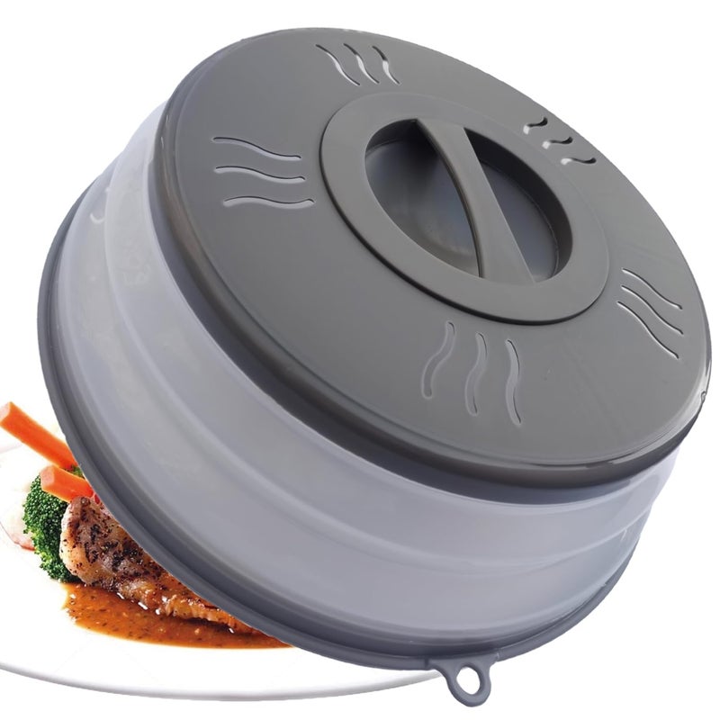 XGHJ Microwave Splatter Cover Collapsible Vented for Food, Splatter Guard & Colander Kitchen Gadget for Fruit Vegetables Microwave Plate Cover with Hook Hole, Dishwasher-Safe BPA-Free Silicone (Grey) - Image 1