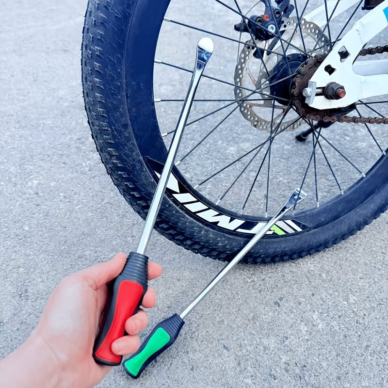 2pcs 14 Inch Chrome Vanadium Steel Tire Lever Set Red Handle With Hub Protector - Image 1