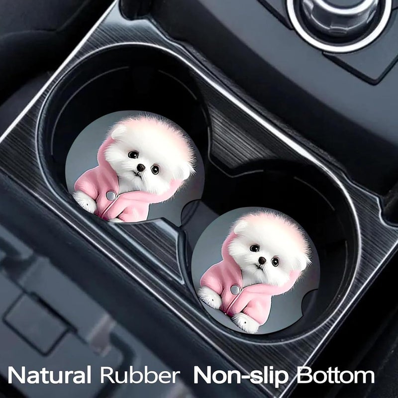 Ldntly Car Coasters for Cup Holders,2 Pack Dog Car Coasters,2.75" Universal Size Anti Slip Rubber Mat,Automotive Cup Holder Decal Decor Accessories,Gifts for Dog Lovers for Women,Men,Mom - Image 2