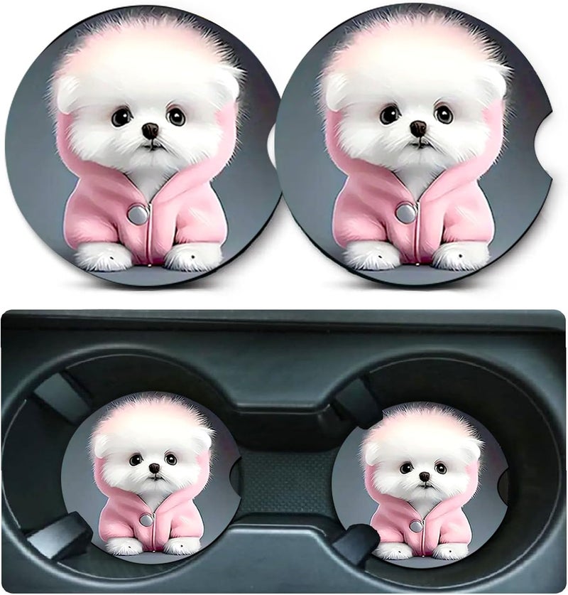 Ldntly Car Coasters for Cup Holders,2 Pack Dog Car Coasters,2.75" Universal Size Anti Slip Rubber Mat,Automotive Cup Holder Decal Decor Accessories,Gifts for Dog Lovers for Women,Men,Mom - Image 1