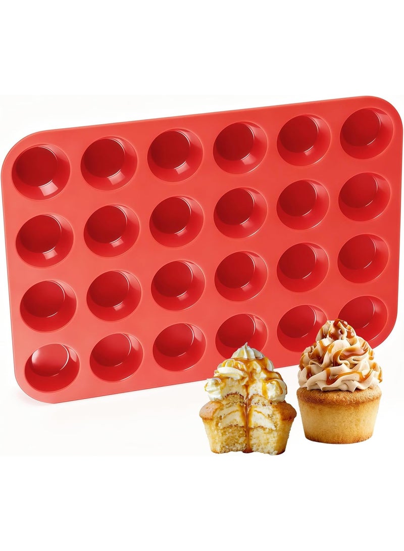 Silicone Muffin Pan Mini 24 Cups Cupcake Pan, Nonstick BPA Free Silicone Baking Pan 1 Pack - Image 1