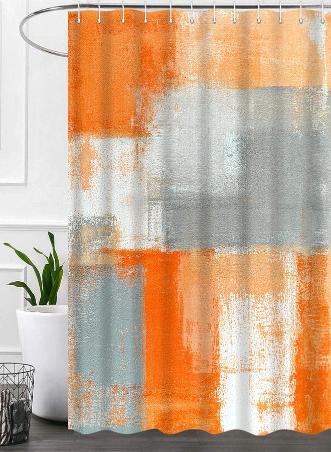 iTapnoom Orange Grey Shower Curtain for Bathroom, Orange Beige Gray Modern Abstract Grunge Painting Bathroom Accessory Decor Fabric Waterproof Bath Curtain Set 72X72 Inch with Hooks - Image 4