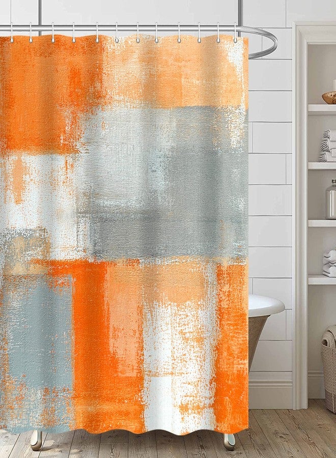 iTapnoom Orange Grey Shower Curtain for Bathroom, Orange Beige Gray Modern Abstract Grunge Painting Bathroom Accessory Decor Fabric Waterproof Bath Curtain Set 72X72 Inch with Hooks - Image 3