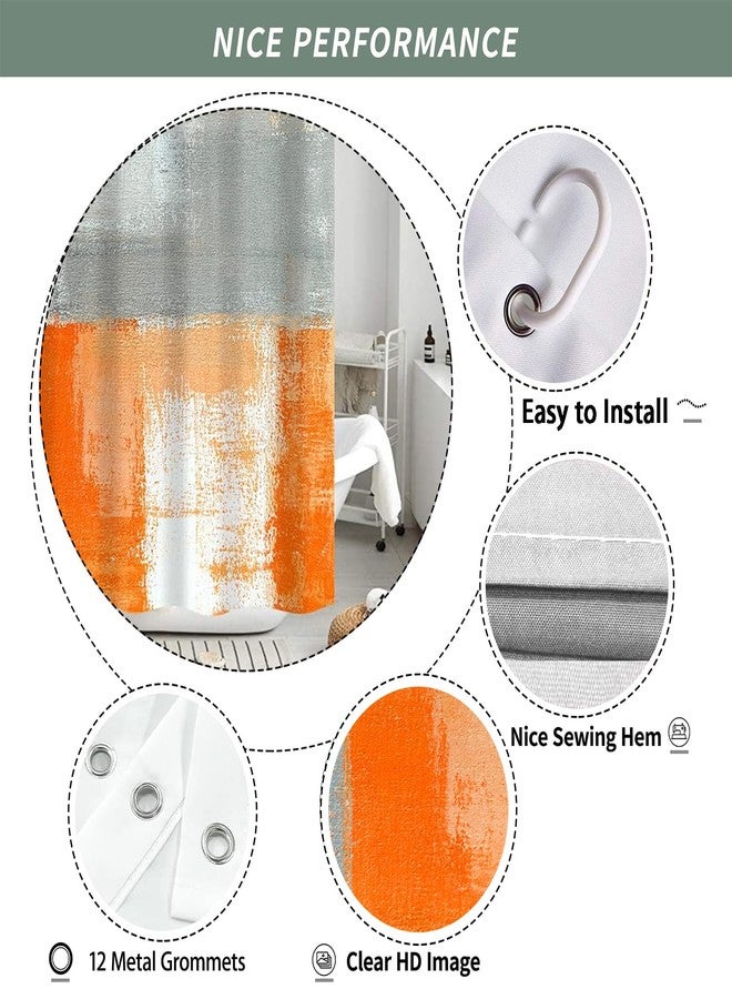 iTapnoom Orange Grey Shower Curtain for Bathroom, Orange Beige Gray Modern Abstract Grunge Painting Bathroom Accessory Decor Fabric Waterproof Bath Curtain Set 72X72 Inch with Hooks - Image 5