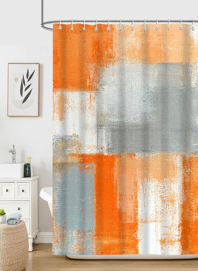 iTapnoom Orange Grey Shower Curtain for Bathroom, Orange Beige Gray Modern Abstract Grunge Painting Bathroom Accessory Decor Fabric Waterproof Bath Curtain Set 72X72 Inch with Hooks - Image 1