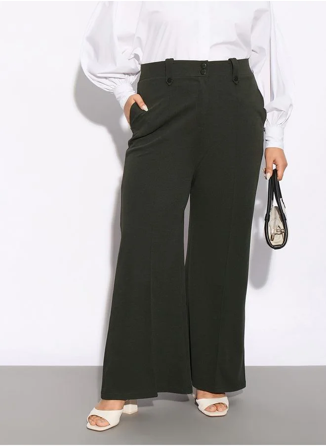 SASSAFRAS Plus Front Loop Detail Bell Bottom Pants