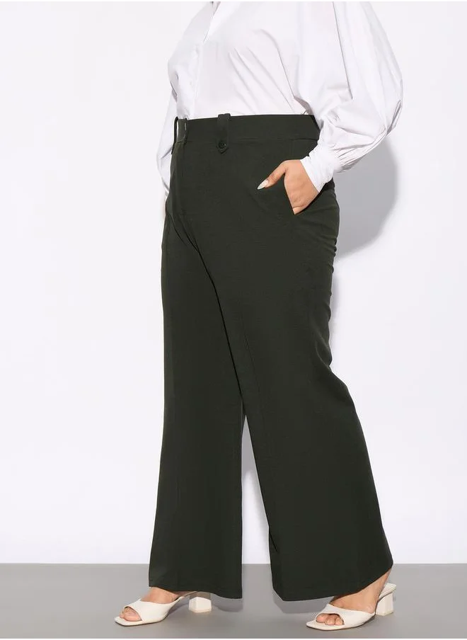 ساسافراس Plus Front Loop Detail Bell Bottom Pants by Styli