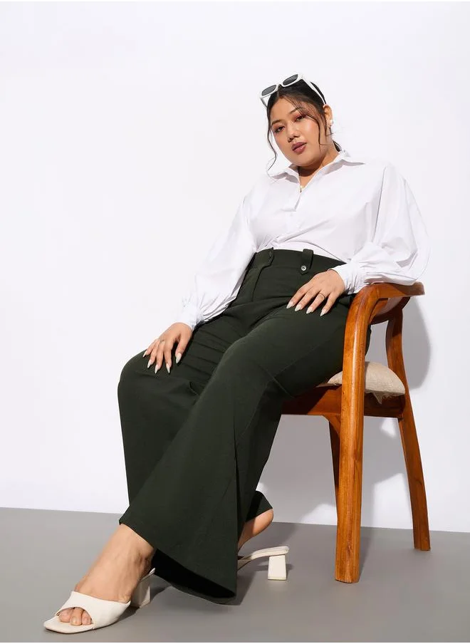 ساسافراس Plus Front Loop Detail Bell Bottom Pants