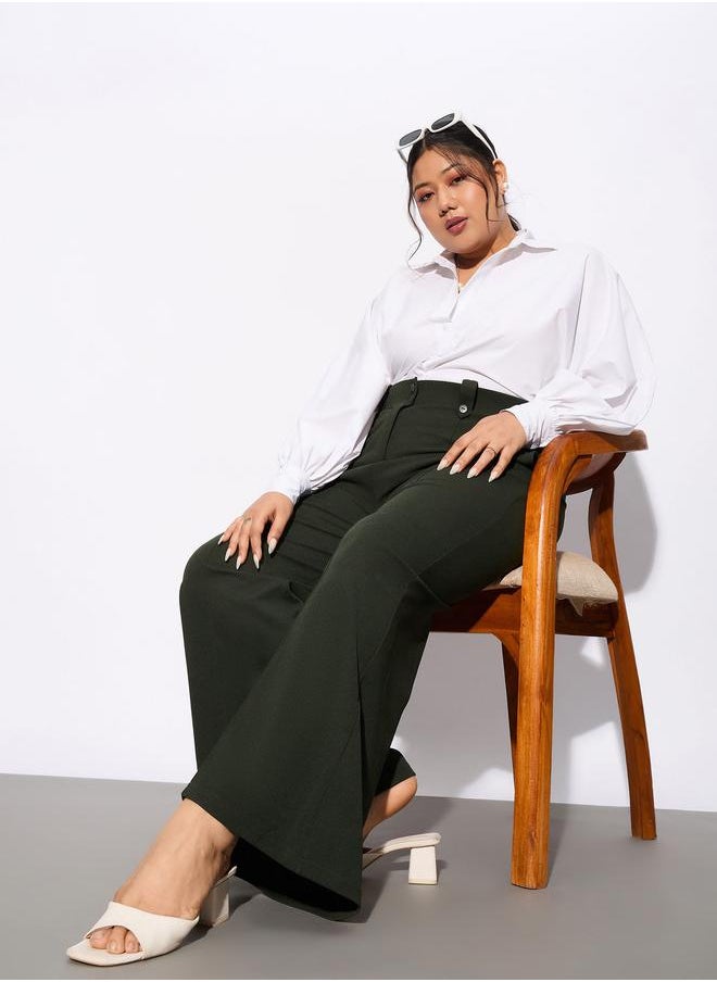 SASSAFRAS - Plus Front Loop Detail Bell Bottom Pants by Styli - Image 1