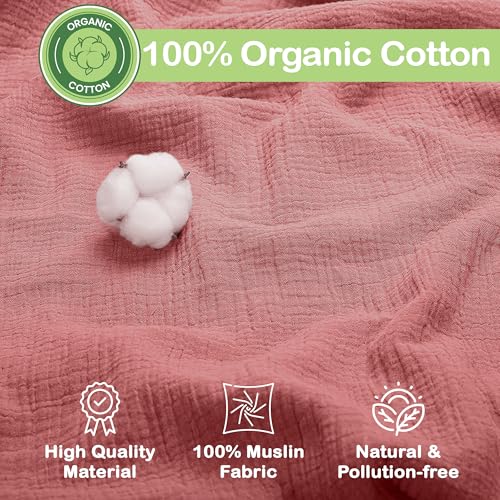 infancie 100% Organic Cotton Muslin Baby Blanket - 47x47 Inch Breathable Swaddle, Hypoallergenic Double-Layer, Versatile Use (Pink Floral, 47x47 Inch) - Image 2