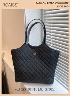 roaiss Female Large Capacity Tote Bag Shoulder Bag Commuter Bag Tote Bag Simple Vintage  - Image 4