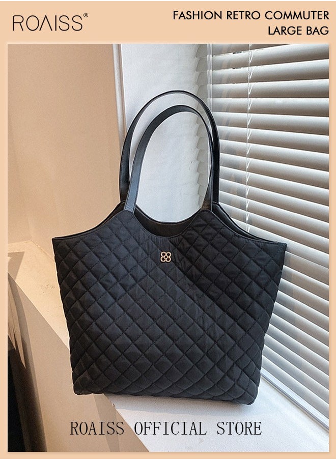 roaiss Female Large Capacity Tote Bag Shoulder Bag Commuter Bag Tote Bag Simple Vintage  - Image 4