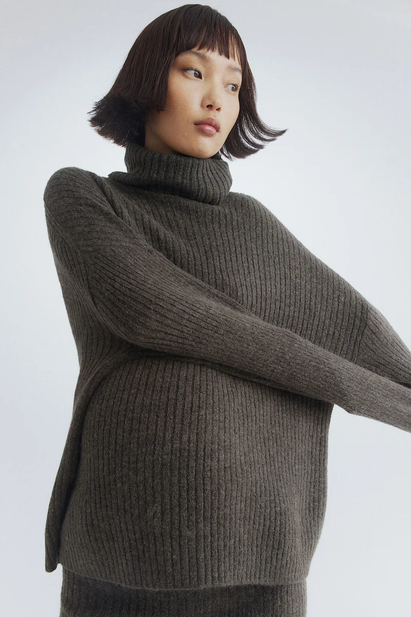 H&M Mama Rib-Knit Polo-Neck Jumper