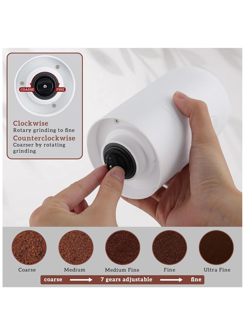 XVersion Electric Coffee Grinder,Portable Coffee Grinder Espresso for Beans, Spices and More, Ceramic Grinding Burr Blade, Removable Chamber, for Camping/ Drip/ Espresso/ Pour Over French Press, White  - Image 5