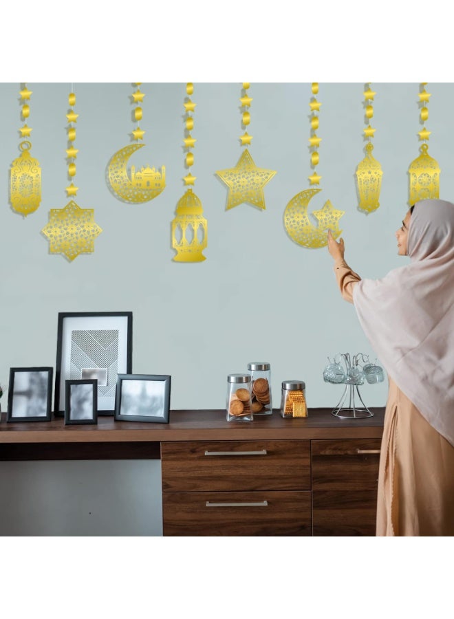 تشيلور ٨ قطع من زينة رمضان المنزلية، زينة رمضانية معلقة، زينة رمضانية لامعة على شكل قمر ونجمة، زينة حفلات، لوازم ديكور حفلات، غرفة معيشة، غرفة نوم. - Image 2