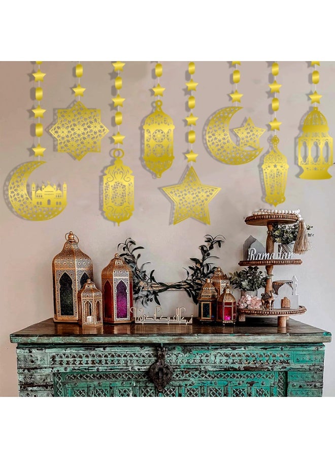 تشيلور ٨ قطع من زينة رمضان المنزلية، زينة رمضانية معلقة، زينة رمضانية لامعة على شكل قمر ونجمة، زينة حفلات، لوازم ديكور حفلات، غرفة معيشة، غرفة نوم. - Image 4