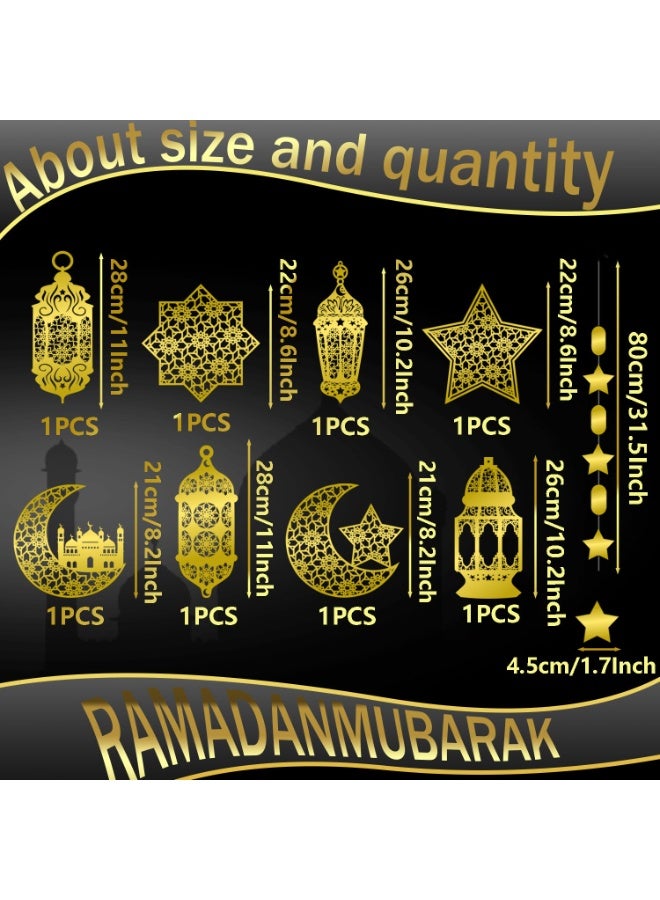 تشيلور ٨ قطع من زينة رمضان المنزلية، زينة رمضانية معلقة، زينة رمضانية لامعة على شكل قمر ونجمة، زينة حفلات، لوازم ديكور حفلات، غرفة معيشة، غرفة نوم. - Image 3