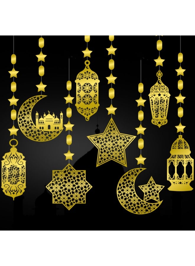 تشيلور ٨ قطع من زينة رمضان المنزلية، زينة رمضانية معلقة، زينة رمضانية لامعة على شكل قمر ونجمة، زينة حفلات، لوازم ديكور حفلات، غرفة معيشة، غرفة نوم. - Image 1
