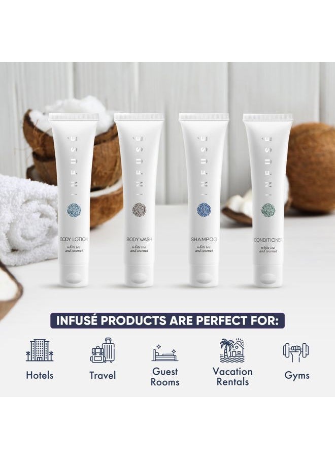 Terra Pure Infuse White Tea & Coconut Hotel Toiletries Bulk Set | 1-Shoppe Amenities Kit | 1oz Shampoo & Conditioner, Body Wash, Lotion | Travel Size | 80 Pieces  - Image 2