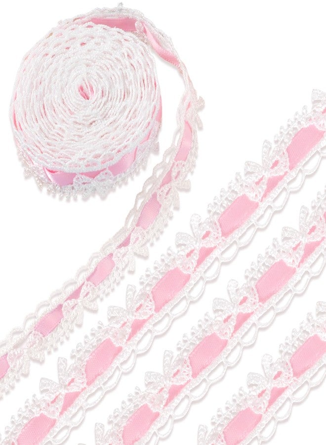 SmallCat 2 Yards Pink Lace Ribbon, Bow Lace for Crafts, Vintage Pink Laces, Stretch Laces Trim for Wrapping, Bouquet Packaging, DIY Crafts, Wedding Decorations, Party Decoration - Image 1