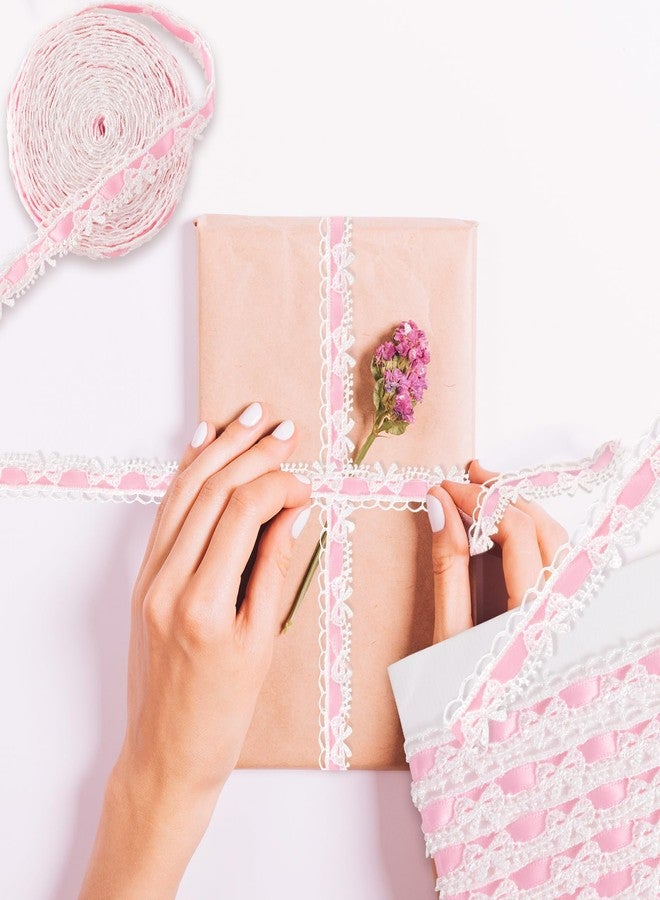 SmallCat 2 Yards Pink Lace Ribbon, Bow Lace for Crafts, Vintage Pink Laces, Stretch Laces Trim for Wrapping, Bouquet Packaging, DIY Crafts, Wedding Decorations, Party Decoration - Image 5