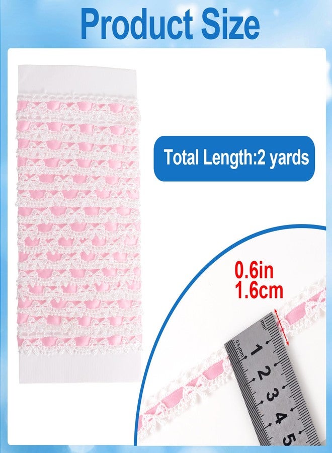 SmallCat 2 Yards Pink Lace Ribbon, Bow Lace for Crafts, Vintage Pink Laces, Stretch Laces Trim for Wrapping, Bouquet Packaging, DIY Crafts, Wedding Decorations, Party Decoration - Image 2