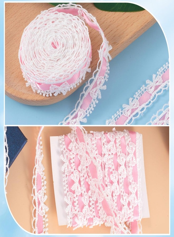 SmallCat 2 Yards Pink Lace Ribbon, Bow Lace for Crafts, Vintage Pink Laces, Stretch Laces Trim for Wrapping, Bouquet Packaging, DIY Crafts, Wedding Decorations, Party Decoration - Image 4
