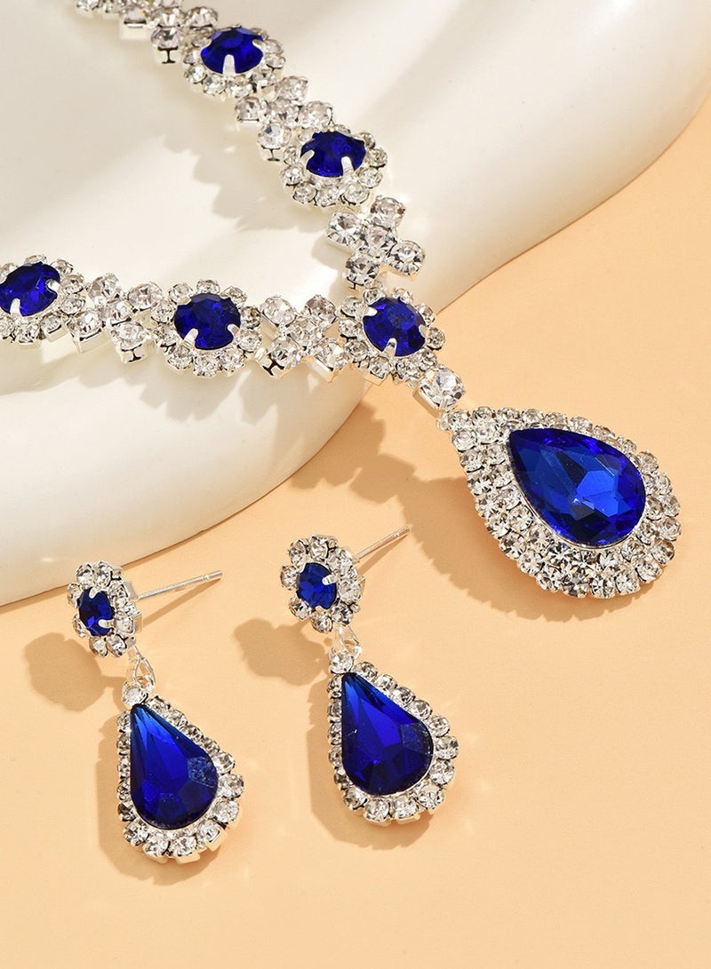 JOOLI 2 Piece Jewelry Set of Necklace and Earrings Shiny Drop Shape Chic Oval Rhinestone Decor Jewellery Set for Women Ladies Gift for Girlfriend Wife Mother Bridesmaids Wedding Party Accessories  - Image 2