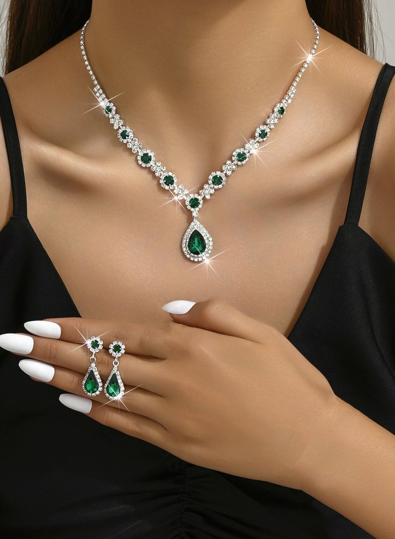 JOOLI 2 Piece Jewelry Set of Necklace and Earrings Shiny Drop Shape Chic Oval Rhinestone Decor Jewellery Set for Women Ladies Gift for Girlfriend Wife Mother Bridesmaids Wedding Party Accessories  - Image 3