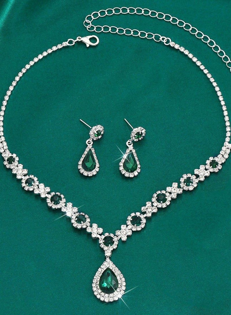 JOOLI 2 Piece Jewelry Set of Necklace and Earrings Shiny Drop Shape Chic Oval Rhinestone Decor Jewellery Set for Women Ladies Gift for Girlfriend Wife Mother Bridesmaids Wedding Party Accessories  - Image 4