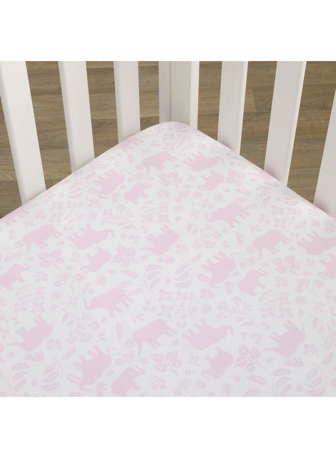 Carter's Sweet Floral Elephants Pink and White Super Soft Fitted Crib Sheet - Image 2