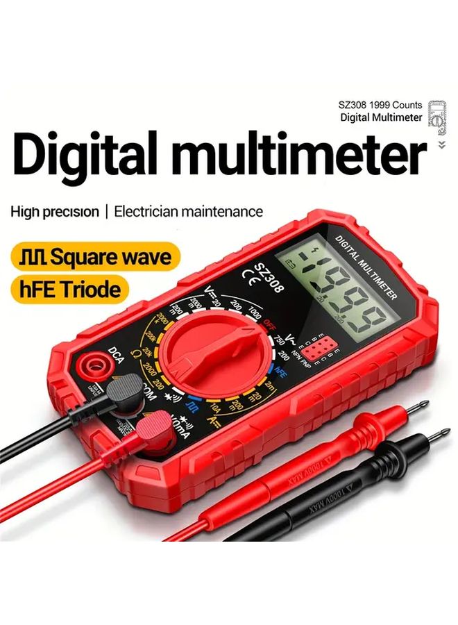 Red Mini Digital Multimeter Voltage Current Resistance Tester Compact Handheld Device - Image 1